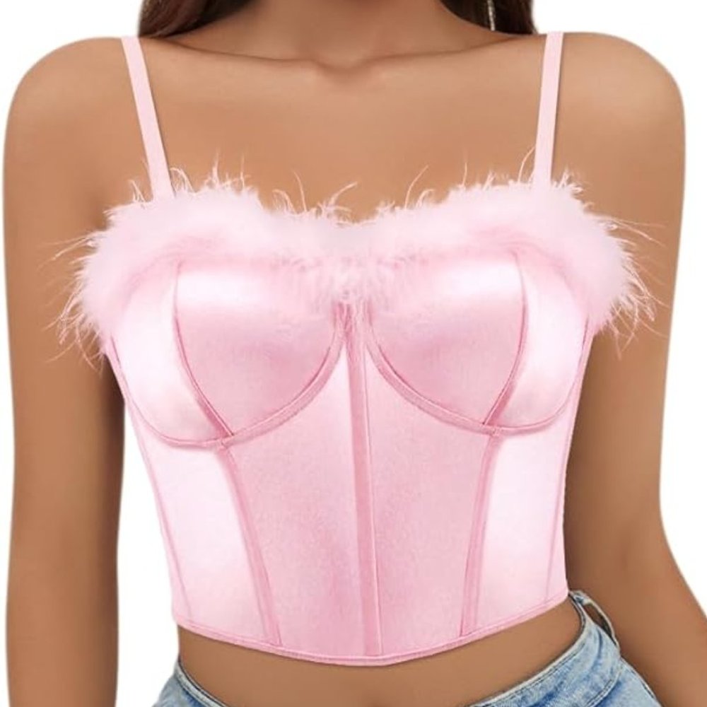 NWT Beautiful Matching Barbie Pink Feather Bustier Purse Shoes Sweater Set - Picture 2 of 14